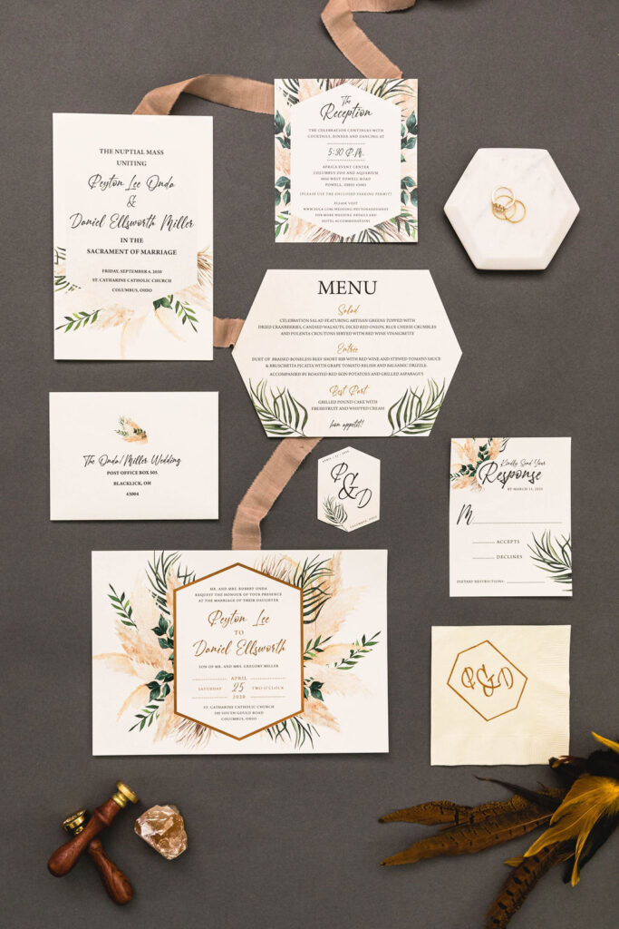 Pampas grass wedding invitation with trifold
